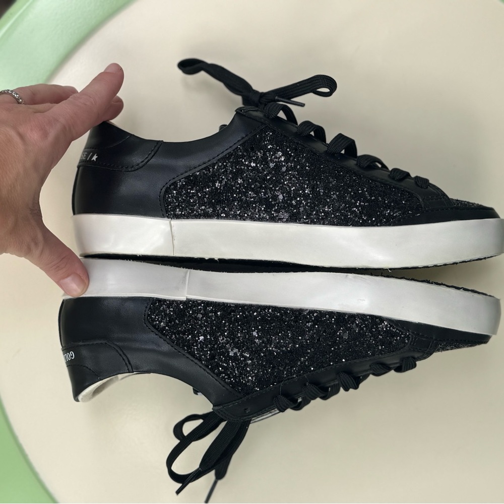 NWOT Limited Edition Golden Goose Black Nappa Superstar Glitter Star Shoes SZ 40 - Picture 16 of 16
